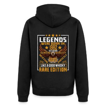 Legenden Wurden 1982 Geboren, Gealtert Wie Whisky - Unisex Premium Bio Zip Hoodie - Schwarz - Hinten - Nico (187cm)