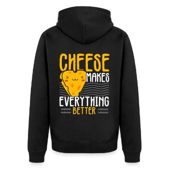 Käse macht alles besser Cheesy Cheese - Unisex Premium Bio Zip Hoodie - Schwarz - Hinten - Nico (187cm)