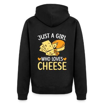 Nur ein Mädchen, das Käse liebt Cheesy Cheese Food - Unisex Premium Bio Zip Hoodie - Schwarz - Hinten - Nico (187cm)