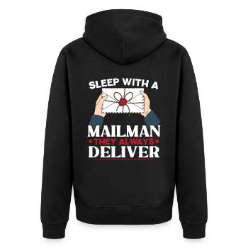 Schlaf mit einem Postboten Sie liefern immer - Unisex Premium Bio Zip Hoodie - Schwarz - Hinten - Nico (187cm)
