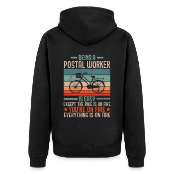 Ich bin Postangestellte Briefträgerin Postbote Ber - Unisex Premium Bio Zip Hoodie - Schwarz - Hinten - Nico (187cm)