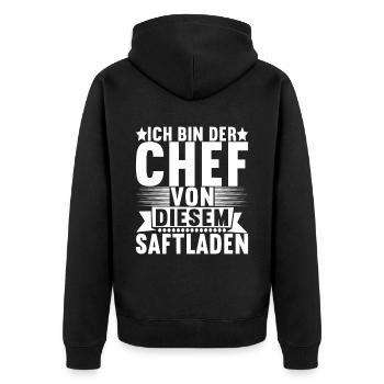 Abteilungsleiter Chef - Unisex Premium Bio Zip Hoodie - Schwarz - Hinten - Nico (187cm)