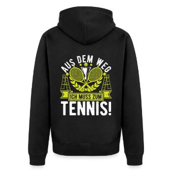 Tennis Ich Muss Zum Tennis Tennisspieler Lustig - Unisex Premium Bio Zip Hoodie - Schwarz - Hinten - Nico (187cm)