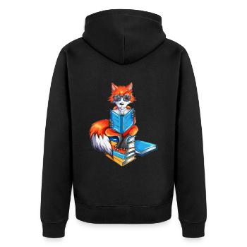 Fuchs Nerd Bücher lesen Leseratte Bibliothek Buch - Unisex Premium Bio Zip Hoodie - Schwarz - Hinten - Nico (187cm)