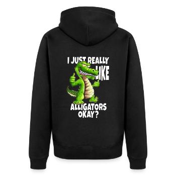 Alligatoren Krokodil Fan Echsenliebhaber Tiermotiv - Unisex Premium Bio Zip Hoodie - Schwarz - Hinten - Nico (187cm)