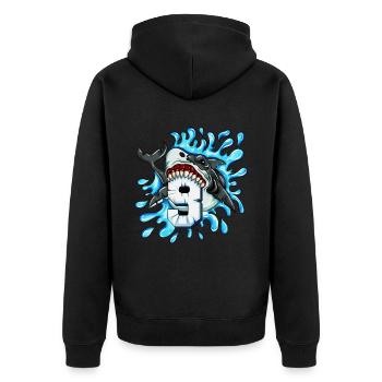 Geburtstagsgeschenk zum 9. Geburtstag Kinder Hai - Unisex Premium Bio Zip Hoodie - Schwarz - Hinten - Nico (187cm)