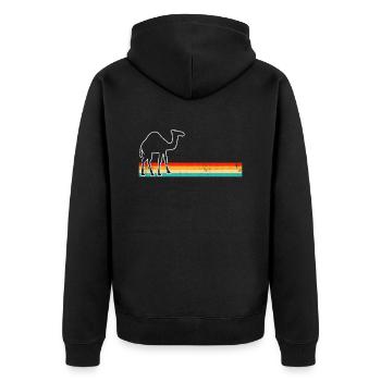 Dromedar Retro - Unisex Premium Bio Zip Hoodie - Schwarz - Hinten - Nico (187cm)