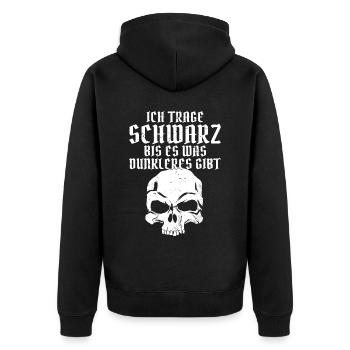 Ich trage schwarz bis es was dunkleres gibt - Unisex Premium Bio Zip Hoodie - Schwarz - Hinten - Nico (187cm)