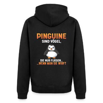 Pinguine sind Vögel die fliegen wenn man sie wirft - Unisex Premium Bio Zip Hoodie - Schwarz - Hinten - Nico (187cm)