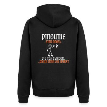 Pinguine sind Vögel die fliegen wenn man sie wirft - Unisex Premium Bio Zip Hoodie - Schwarz - Hinten - Nico (187cm)