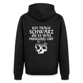 Ich trage schwarz bis es was dunkleres gibt - Unisex Premium Bio Zip Hoodie - Schwarz - Hinten - Nico (187cm)