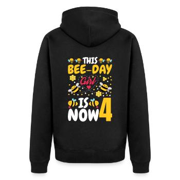 This bee day girl is now 4. 4. - Unisex Premium Organic Zip Hoodie - black - Back - Nico (187cm)