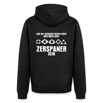Zerspaner Zerspanungsmechaniker - Unisex Premium Bio Zip Hoodie - Schwarz - Hinten - Nico (187cm)