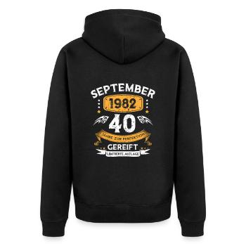September 1982 40 Jahre Zur Perfektion Gereift - Unisex Premium Bio Zip Hoodie - Schwarz - Hinten - Nico (187cm)