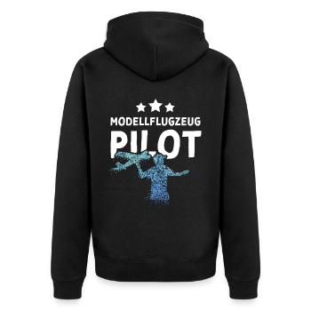 Modellflugzeug Pilot Modellflieger - Unisex Premium Bio Zip Hoodie - Schwarz - Hinten - Nico (187cm)
