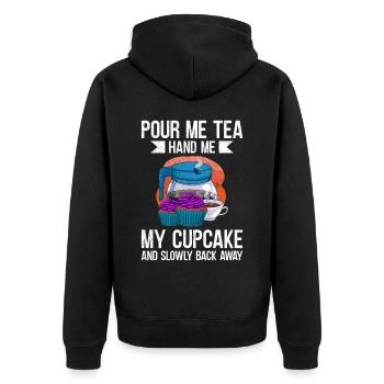 Pour Me Tea Hand Me My Cupcake - Unisex Premium Bio Zip Hoodie - Schwarz - Hinten - Nico (187cm)