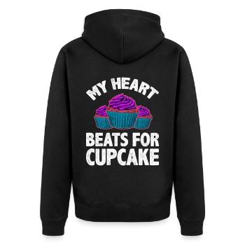 My Heart Beats For Cupcake - Unisex Premium Bio Zip Hoodie - Schwarz - Hinten - Nico (187cm)