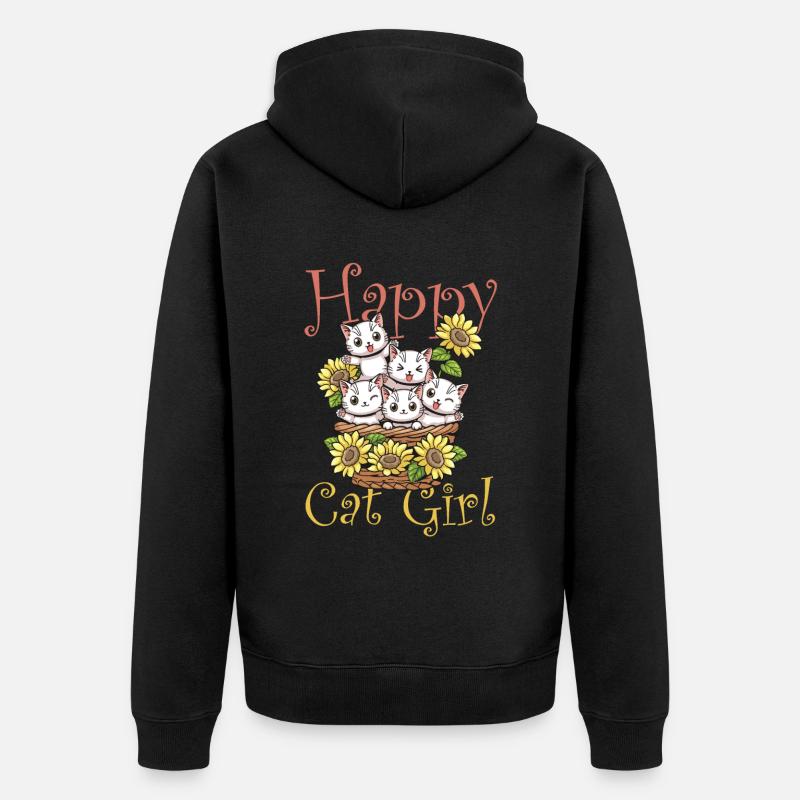 Happy Cat Mädchen Kätzchen - Unisex Premium Bio Zip Hoodie - Schwarz