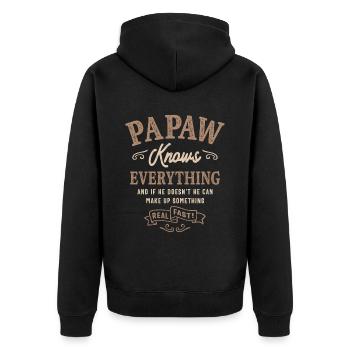 Mens Papaw weiß alles Lustiger Vatertag - Unisex Premium Bio Zip Hoodie - Schwarz - Hinten - Nico (187cm)