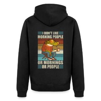 Ich mag keine Morgenmenschen Lustiger Papa Kaffee - Unisex Premium Bio Zip Hoodie - Schwarz - Hinten - Nico (187cm)