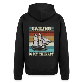 Sailing is my therapy Sailboat Funny Sail - Unisex Premium Organic Zip Hoodie - black - Back - Nico (187cm)