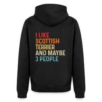 Ich mag Scottish Terrier und vielleicht 3 Personen Hund - Unisex Premium Bio Zip Hoodie - Schwarz - Hinten - Nico (187cm)