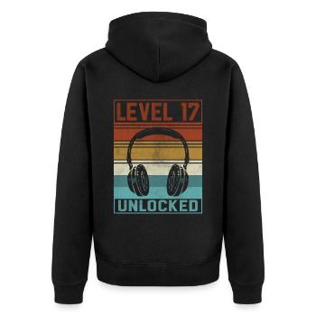 Gamer Boy 17th Birthday Gamer - Unisex Premium Organic Zip Hoodie - black - Back - Nico (187cm)