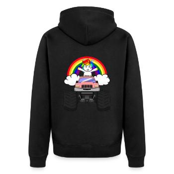 Monster Truck Unicorn Rainbow Clouds I Gift - Unisex Premium Organic Zip Hoodie - black - Back - Nico (187cm)