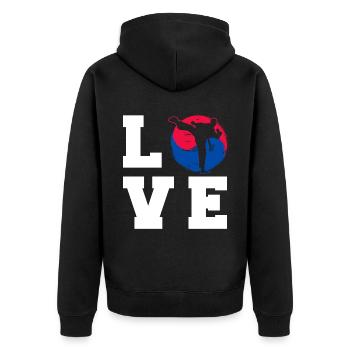 TKD Korean Martial Arts Tae Kwon - Unisex Premium Bio Zip Hoodie - Schwarz - Hinten - Nico (187cm)