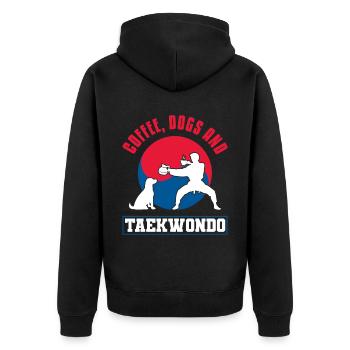 TKD Korean Martial Arts Tae Kwon - Unisex Premium Bio Zip Hoodie - Schwarz - Hinten - Nico (187cm)