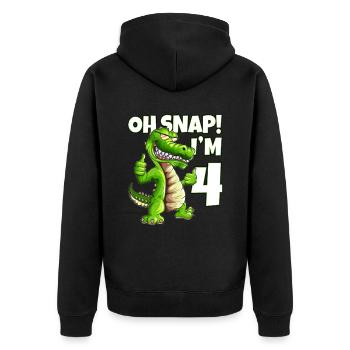 Alligator Wildtier Kindermotiv für 4. Geburtstag - Unisex Premium Bio Zip Hoodie - Schwarz - Hinten - Nico (187cm)