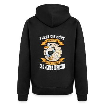 Spaßgeschenk Möwe Seemannshut Nordsee Ostsee - Unisex Premium Bio Zip Hoodie - Schwarz - Hinten - Nico (187cm)
