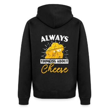 Always think of cheese Cheesy Cheese Foodie - Unisex Premium Organic Zip Hoodie - black - Back - Nico (187cm)