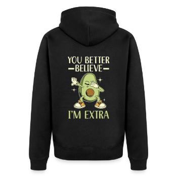 Du kannst mir glauben, dass ich extra Avocado Guac - Unisex Premium Bio Zip Hoodie - Schwarz - Hinten - Nico (187cm)