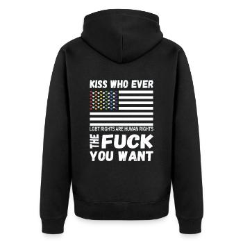LGBTQ Pride embrassez qui vous voulez - Veste à capuche bio Premium Unisexe - noir - Dos - Nico (187cm)