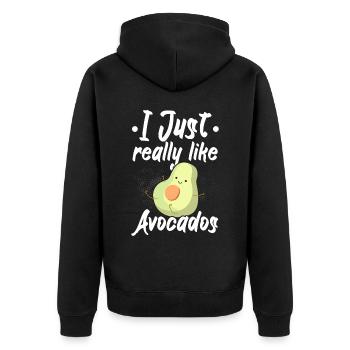 Ich mag Avocados einfach sehr Guac Guacamole Keto - Unisex Premium Bio Zip Hoodie - Schwarz - Hinten - Nico (187cm)