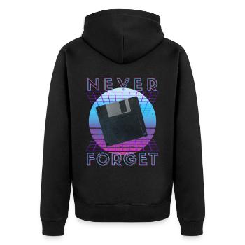 Never Forget Retro 80er 90er Nostalgie - Unisex Premium Bio Zip Hoodie - Schwarz - Hinten - Nico (187cm)