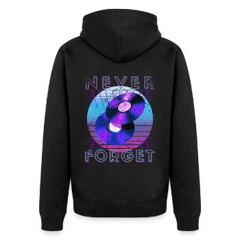 Never Forget Retro 80er 90er Nostalgie - Unisex Premium Bio Zip Hoodie - Schwarz - Hinten - Nico (187cm)