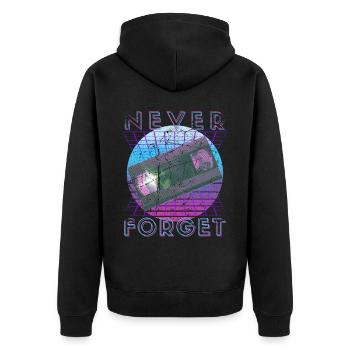 Never Forget Retro 80er 90er Nostalgie - Unisex Premium Bio Zip Hoodie - Schwarz - Hinten - Nico (187cm)