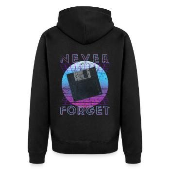 Never Forget Retro 80er 90er Nostalgie - Unisex Premium Bio Zip Hoodie - Schwarz - Hinten - Nico (187cm)