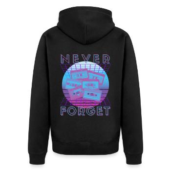 Never Forget Retro 80er 90er Nostalgie - Unisex Premium Bio Zip Hoodie - Schwarz - Hinten - Nico (187cm)