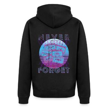 Never Forget Retro 80er 90er Nostalgie - Unisex Premium Bio Zip Hoodie - Schwarz - Hinten - Nico (187cm)