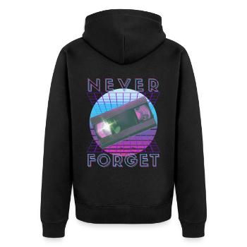 Never Forget Retro 80er 90er Nostalgie - Unisex Premium Bio Zip Hoodie - Schwarz - Hinten - Nico (187cm)