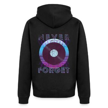 Never Forget Retro 80er 90er Nostalgie - Unisex Premium Bio Zip Hoodie - Schwarz - Hinten - Nico (187cm)