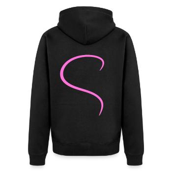 Pinkes Halbes Herz Design - Unisex Premium Bio Zip Hoodie - Schwarz - Hinten - Nico (187cm)