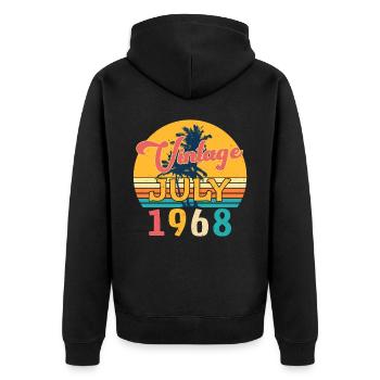 1968 Im Juli Retro - Unisex Premium Bio Zip Hoodie - Schwarz - Hinten - Nico (187cm)