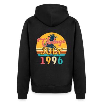 Best year of birth 1996 July - Unisex Premium Organic Zip Hoodie - black - Back - Nico (187cm)