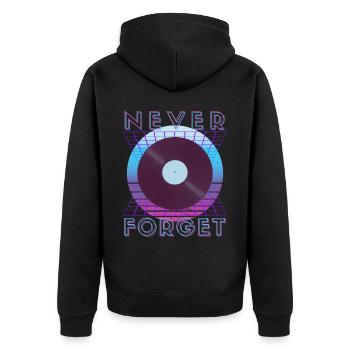 Never Forget Retro 80er 90er Nostalgie - Unisex Premium Bio Zip Hoodie - Schwarz - Hinten - Nico (187cm)