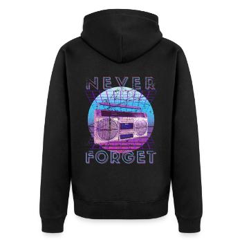 Never Forget Retro 80er 90er Nostalgie - Unisex Premium Bio Zip Hoodie - Schwarz - Hinten - Nico (187cm)