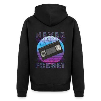 Never Forget Retro 80er 90er Nostalgie - Unisex Premium Bio Zip Hoodie - Schwarz - Hinten - Nico (187cm)